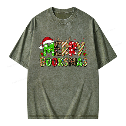 Pagewings Merry Booksmas Unisex Washed T-shirt