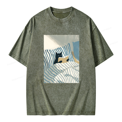 Pagewings Cat Reading Unisex Washed T-shirt