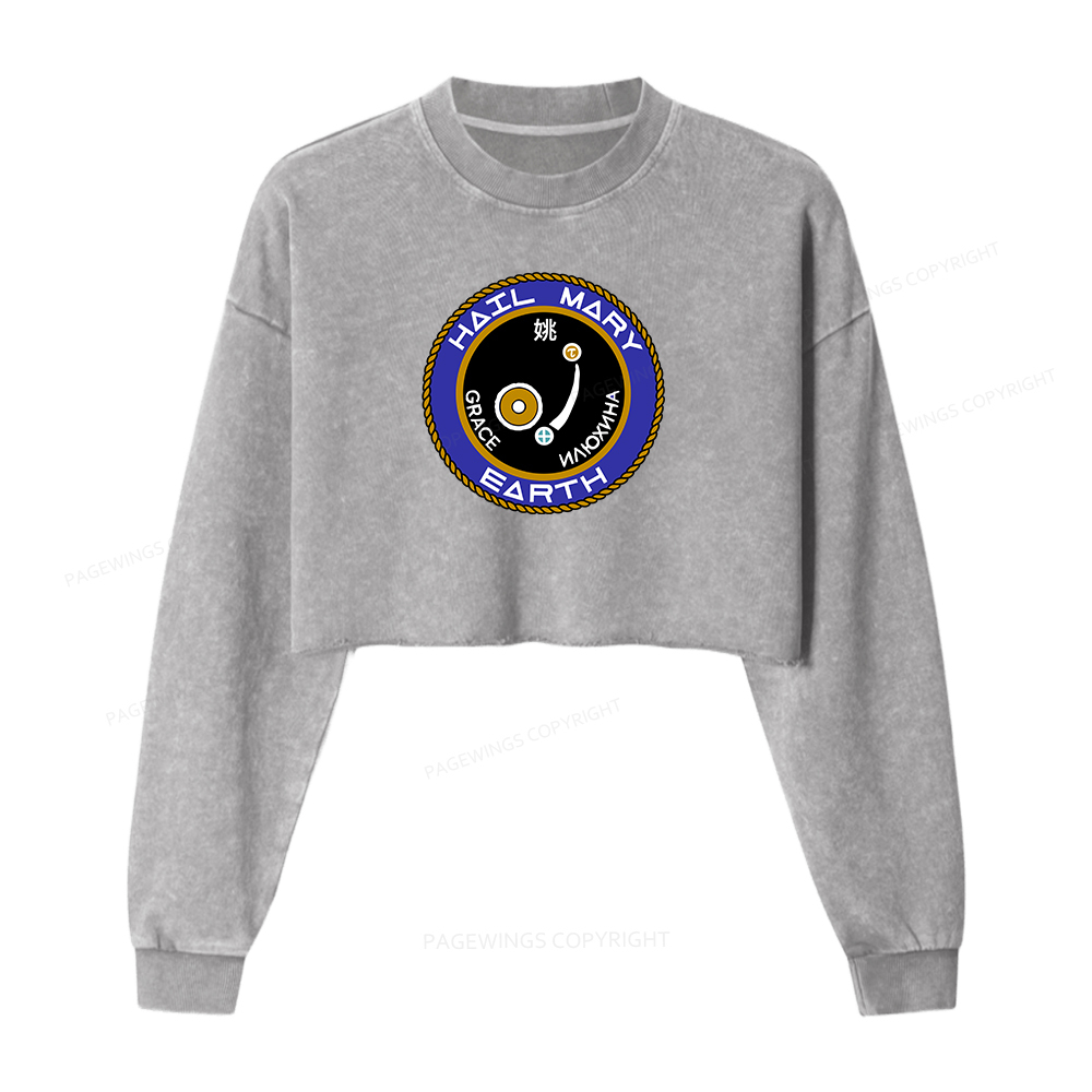 Pagewings Mission Patch Women Washed Crop Sweatshirt