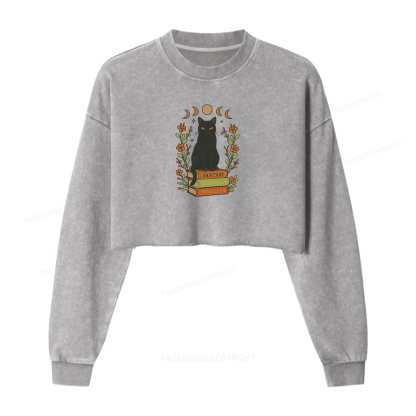 Pagewings Book Lover Women Washed Crop Sweatshirt