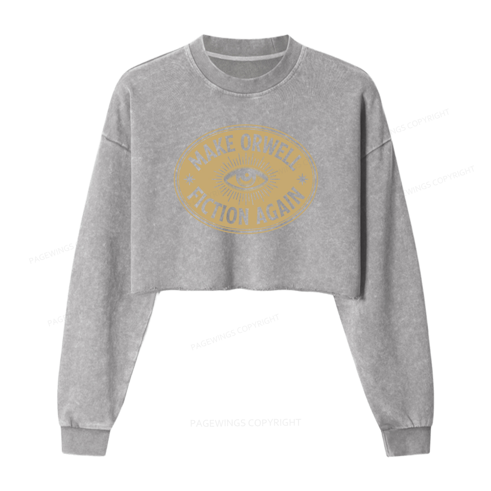 Pagewings Make Orwell Fiction Again Washed Crop Sweatshirt