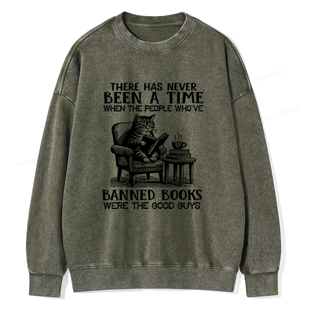 Pagewings Cats Reading Books Are Prohibited From Having Books Unisex Washed Sweatshirt