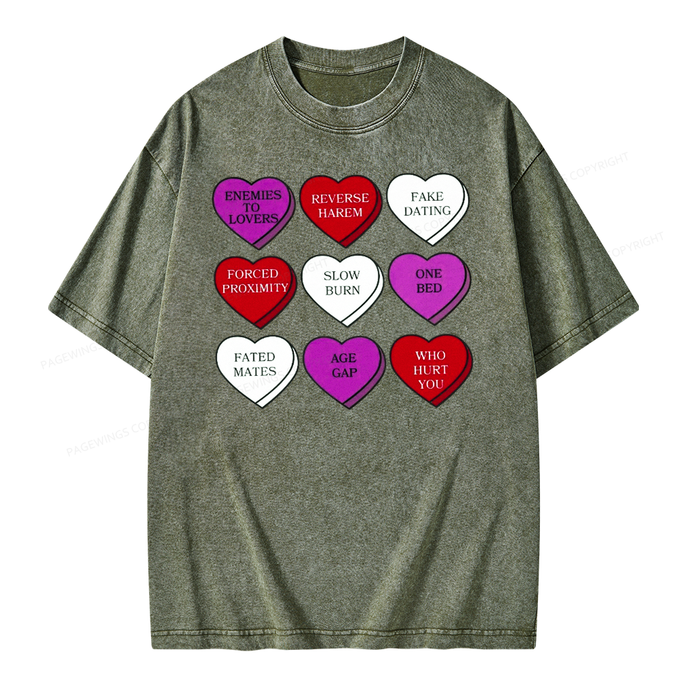 Pagewings Valentine’s Day Shirt, Book Tropes Shirt Unisex Washed T-shirt