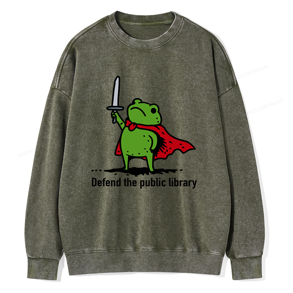 Pagewings Defend The Public Library Unisex Washed Sweatshirt