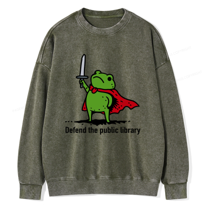 Pagewings Defend The Public Library Unisex Washed Sweatshirt