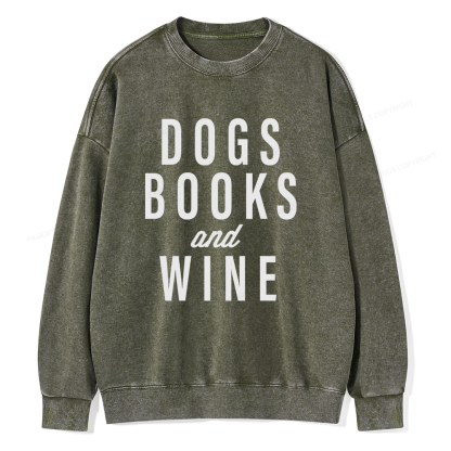 Pagewings Dogs Books And Wine Unisex Washed Sweatshirt