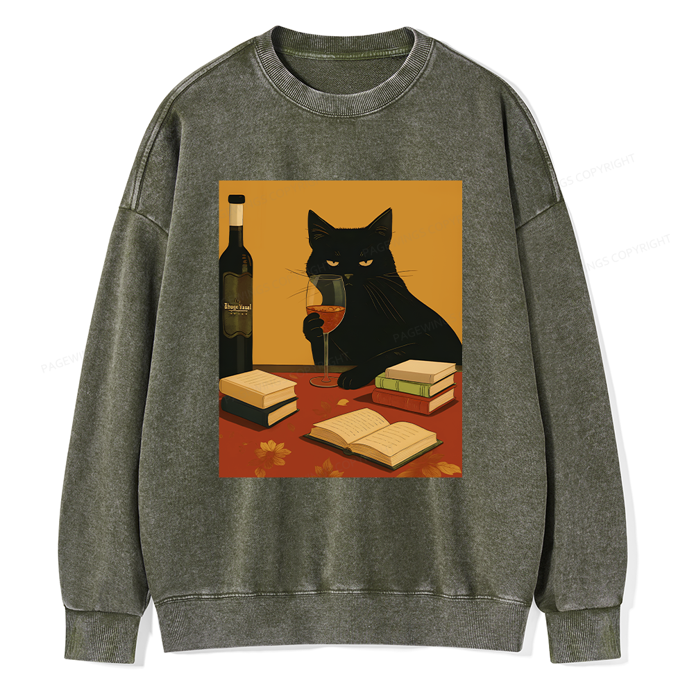 Pagewings Easily Distracted By Wine And Books Unisex Washed Sweatshirt