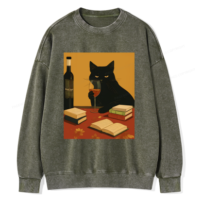 Pagewings Easily Distracted By Wine And Books Unisex Washed Sweatshirt