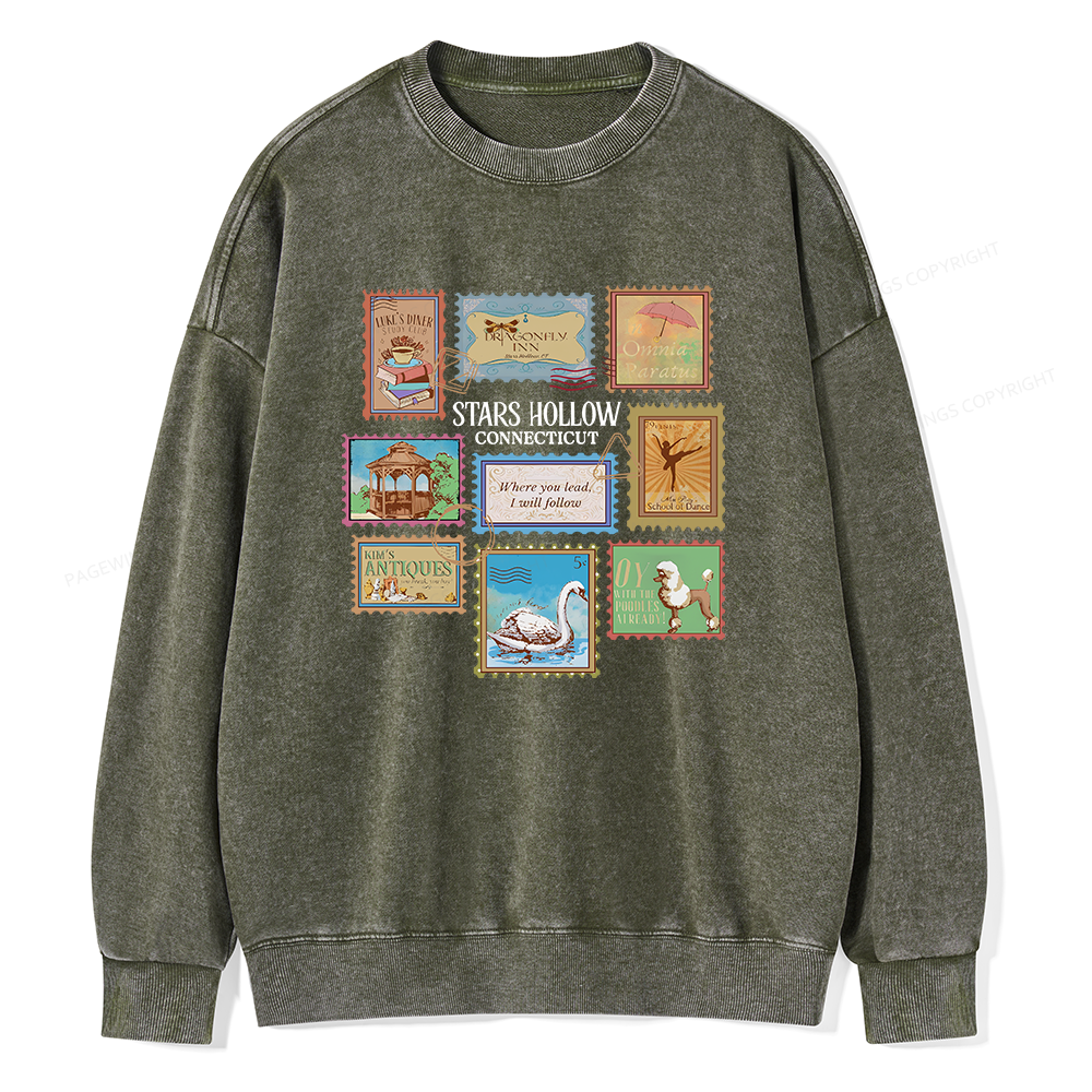 Pagewings Stars Hollow Stamps Unisex Washed Sweatshirt