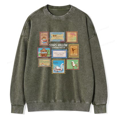 Pagewings Stars Hollow Stamps Unisex Washed Sweatshirt
