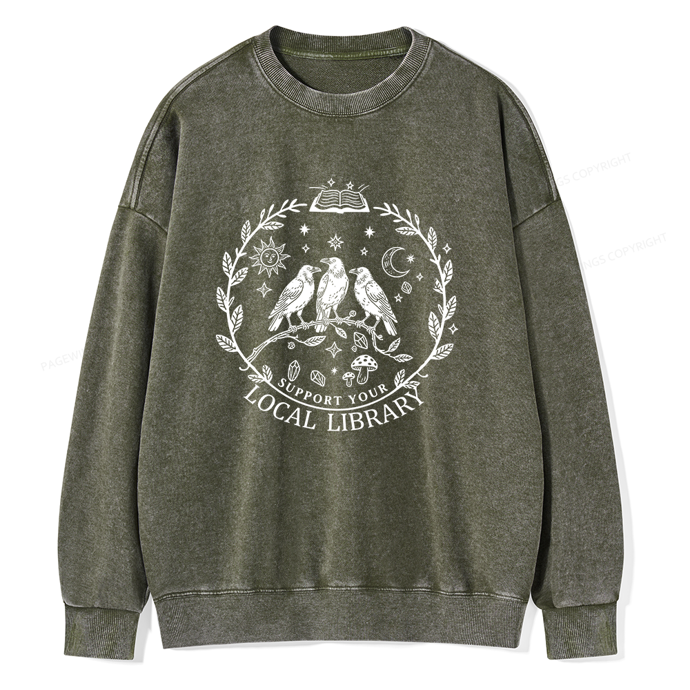 Pagewings Support Your Local Library Unisex Washed Sweatshirt