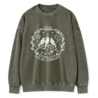 Pagewings Support Your Local Library Unisex Washed Sweatshirt