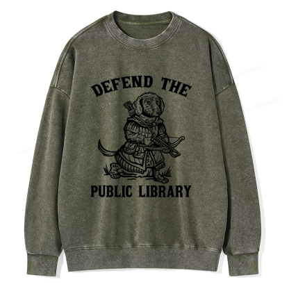 Pagewings Defend The Public Library Unisex Washed Sweatshirt