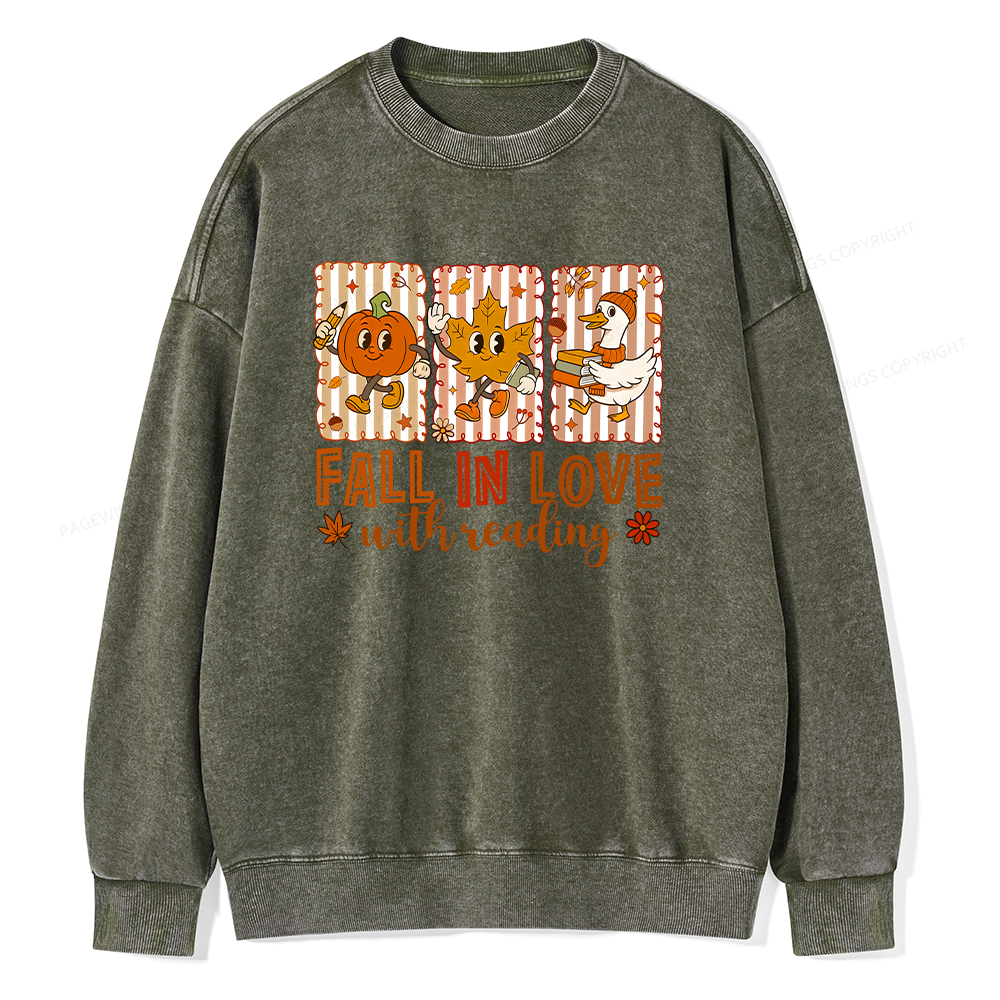 Pagewings Fall In Love With Reading Unisex Washed Sweatshirt
