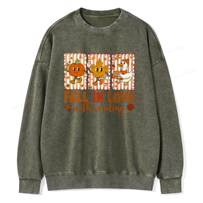 Pagewings Fall In Love With Reading Unisex Washed Sweatshirt