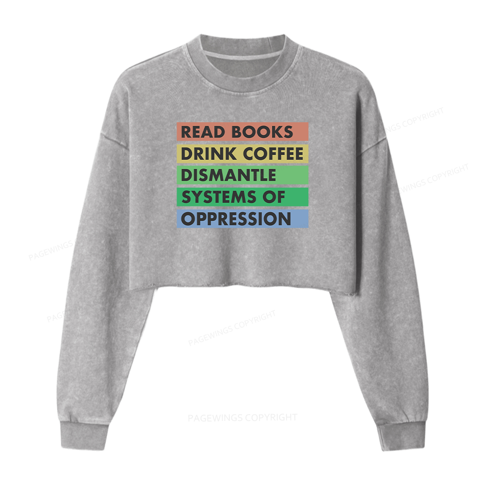 Pagewings Read Books Women Washed Crop Sweatshirt