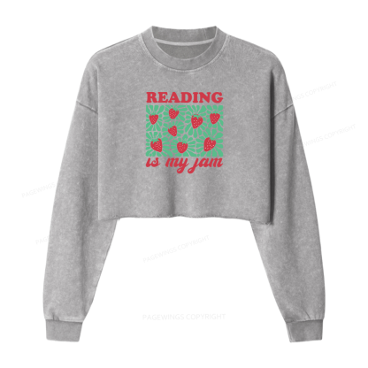 Pagewings Reading Is My Jam Women Washed Crop Sweatshirt
