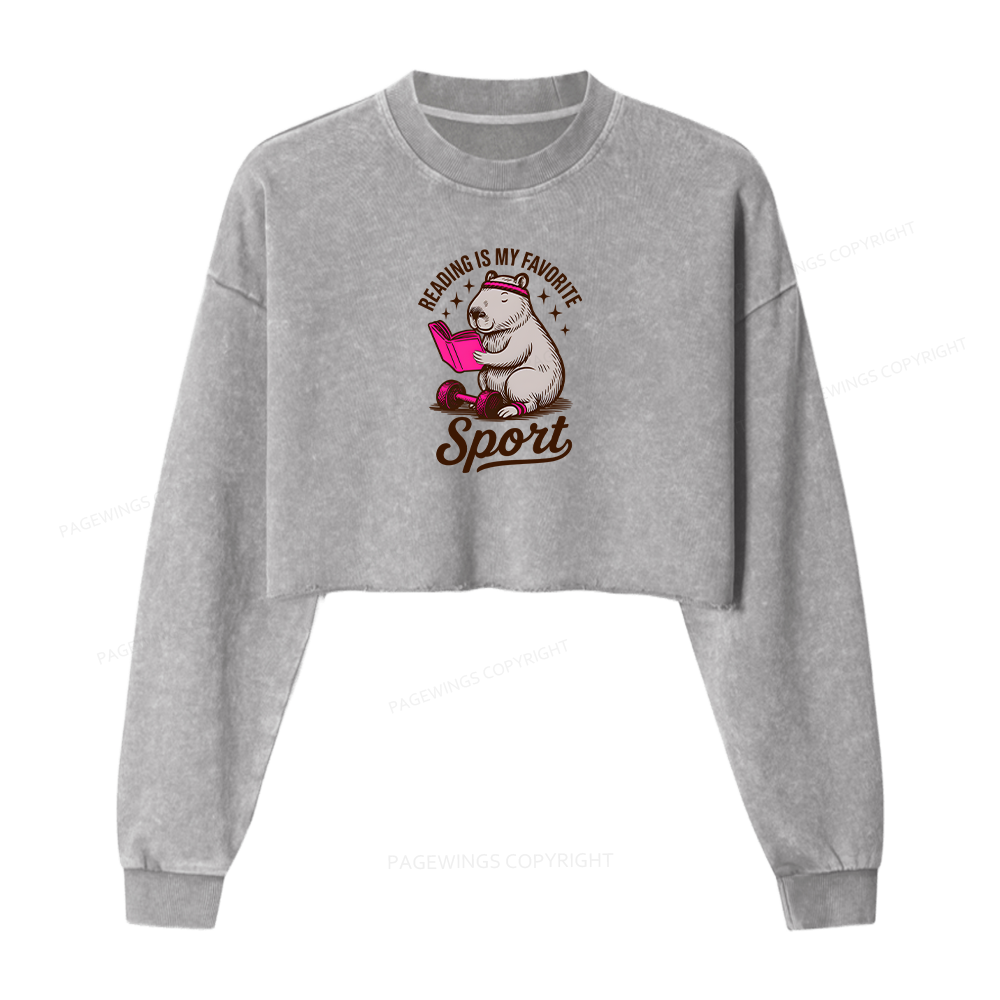 Pagewings Reading Is My Favorite Sport Women Washed Crop Sweatshirt