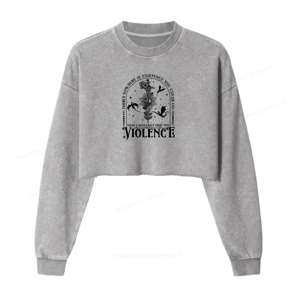 Pagewings Violence Women Washed Crop Sweatshirt