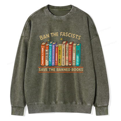 Pagewings Ban The Fascist Save The Banned Books Unisex Washed Sweatshirt