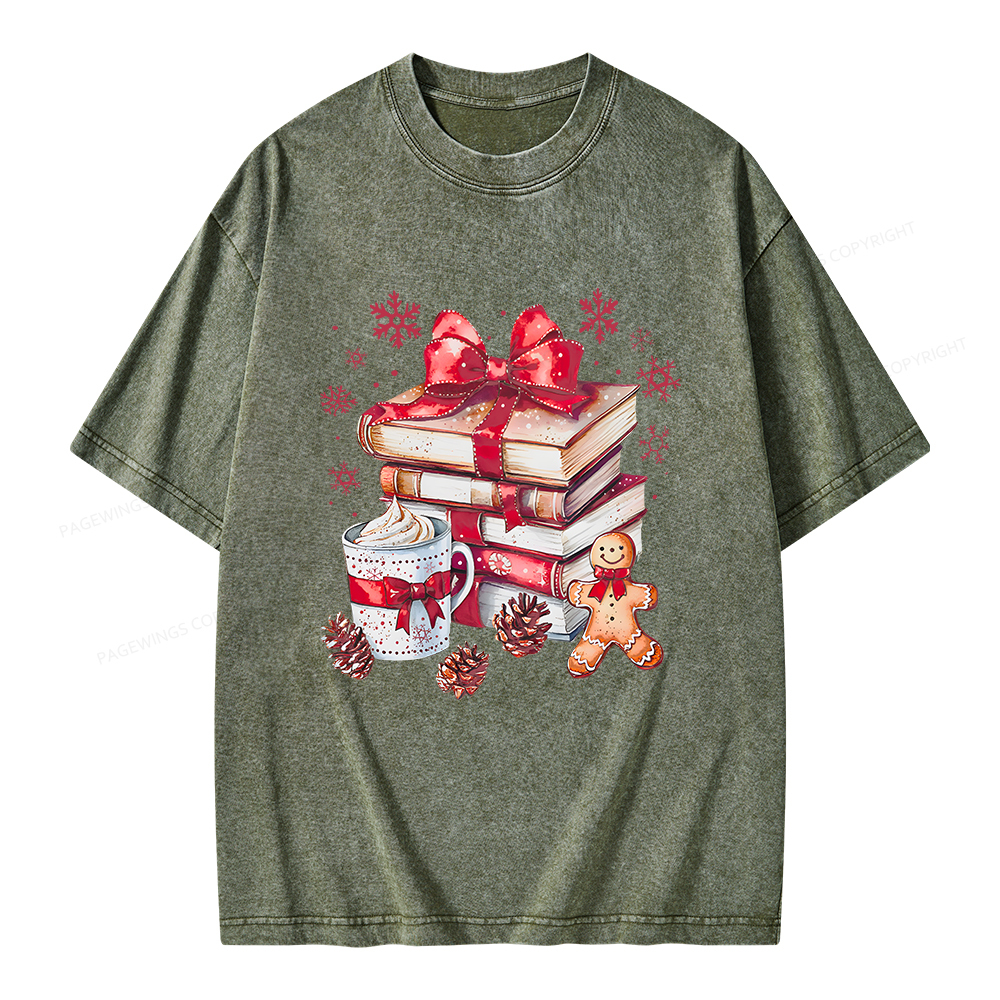 Pagewings Christmas Books Unisex Washed T-shirt