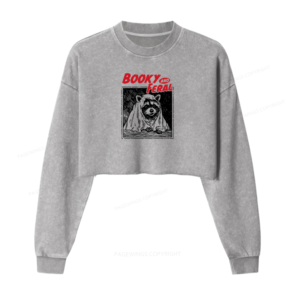 Pagewings Booky And Feral Women Washed Crop Sweatshirt