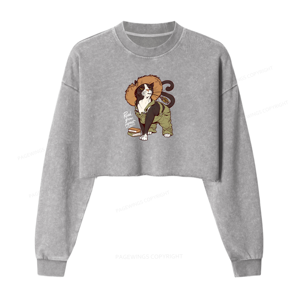 Pagewings Read Grow Repeat Women Washed Crop Sweatshirt