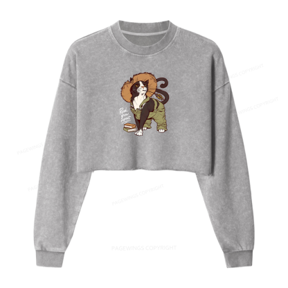 Pagewings Read Grow Repeat Women Washed Crop Sweatshirt