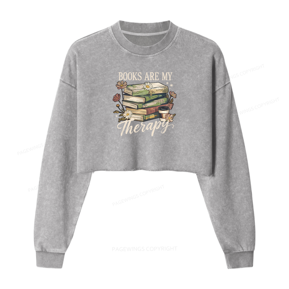 Pagewings Books Are My Therapy Women Washed Crop Sweatshirt