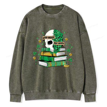 Pagewings Dead Inside But Lucky Unisex Washed Sweatshirt