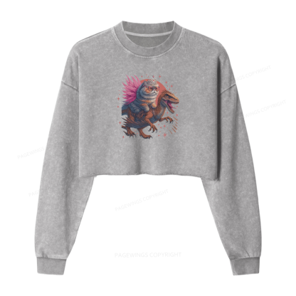 Pagewings Vintage Book Lover Princess Women Washed Crop Sweatshirt