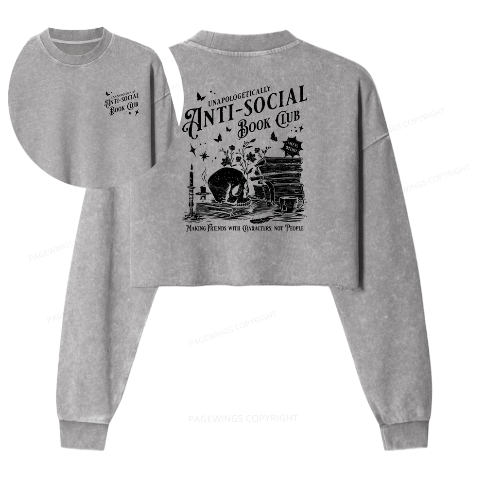 Pagewings Anti-social Book Club Comfort Colors Women Washed Crop Sweatshirt