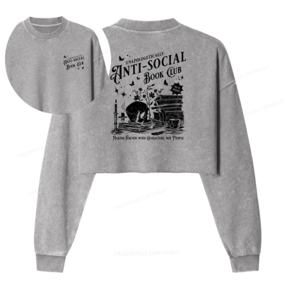 Pagewings Anti-social Book Club Comfort Colors Women Washed Crop Sweatshirt