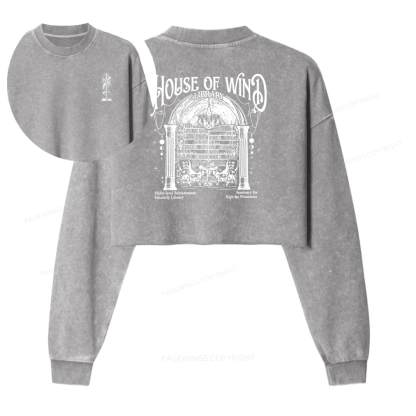 Pagewings House of Wind Library Women Washed Crop Sweatshirt