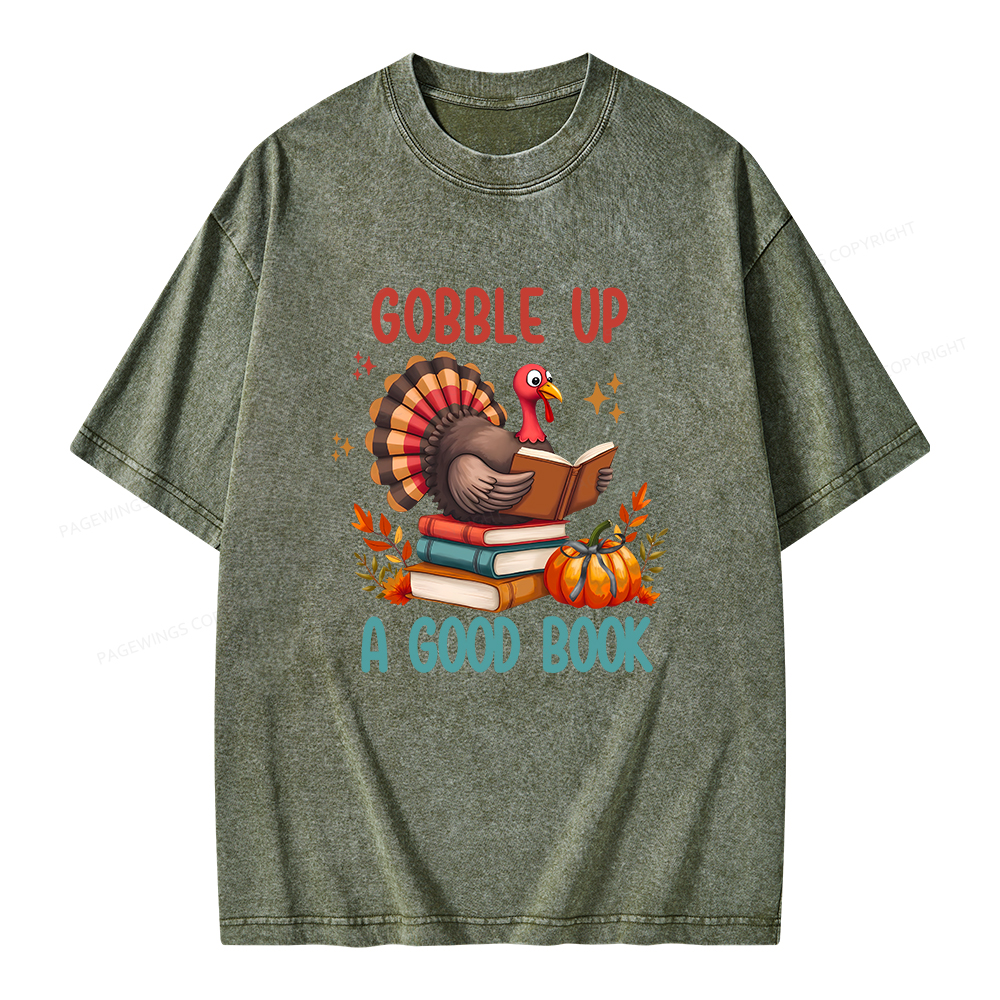 Pagewings Thanksgiving Turkey Reading Unisex Washed T-shirt