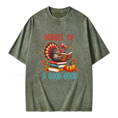 Pagewings Thanksgiving Turkey Reading Unisex Washed T-shirt
