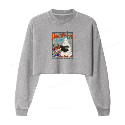 Pagewings Haunted By My TBR Women Washed Crop Sweatshirt