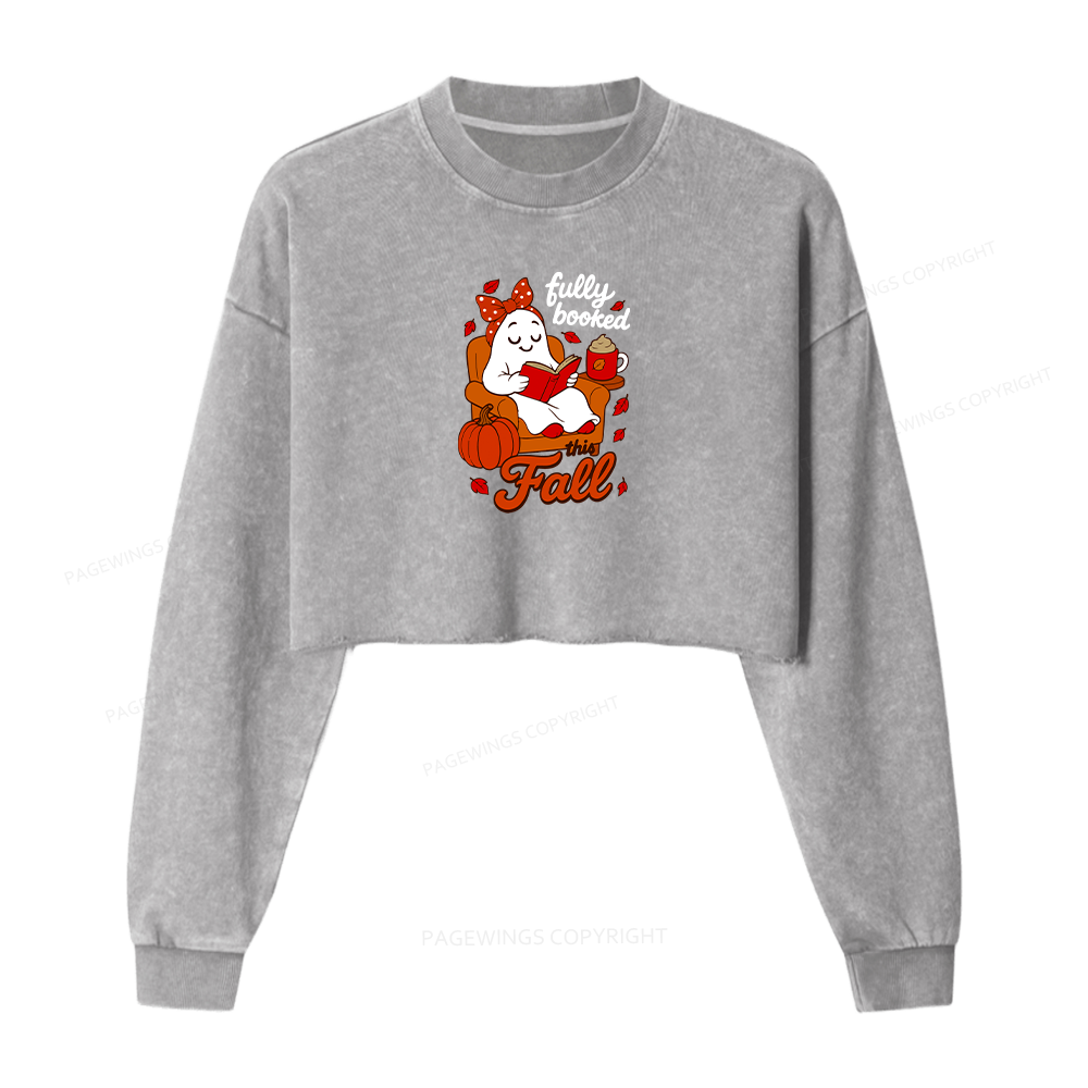 Pagewings All Booked For Fall Women Washed Crop Sweatshirt