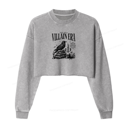 Pagewings Villain Era Women Washed Crop Sweatshirt