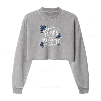 Pagewings To The Stars Women Washed Crop Sweatshirt