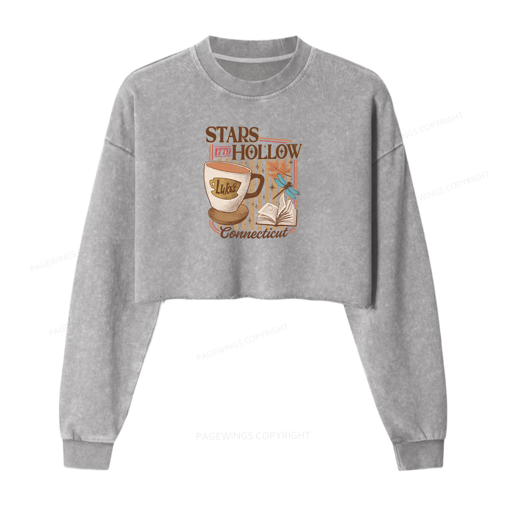 Pagewings Stars Hollow Women Washed Crop Sweatshirt