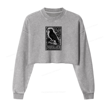 Pagewings Nevermore Women Washed Crop Sweatshirt