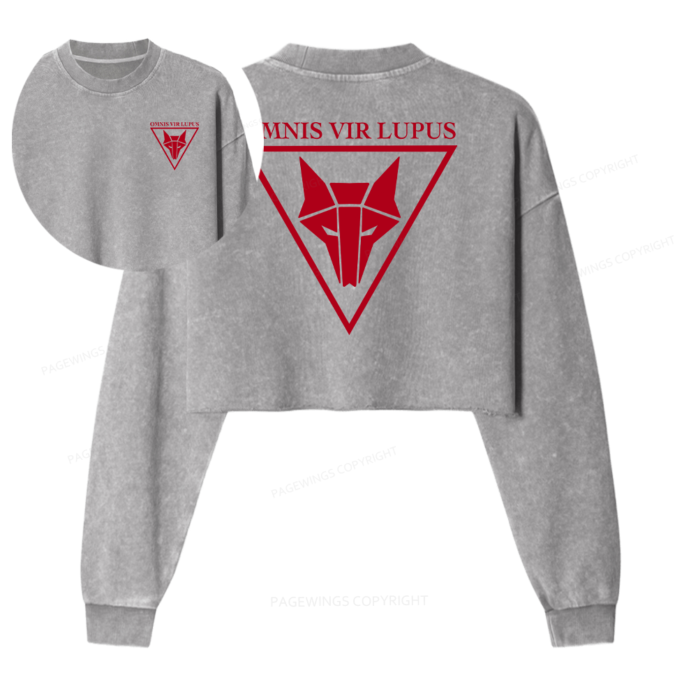 Pagewings Omnis Vir Lupus Women Washed Crop Sweatshirt