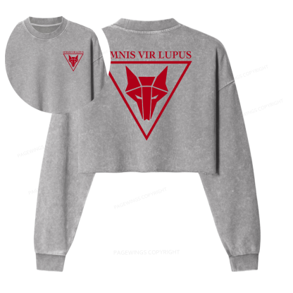 Pagewings Omnis Vir Lupus Women Washed Crop Sweatshirt