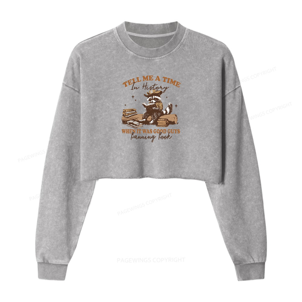 Pagewings In History When It Was Good Guys Banning Book Women Washed Crop Sweatshirt