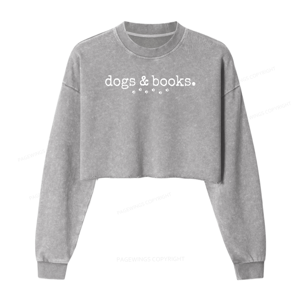 Pagewings Dogs & Books Women Washed Crop Sweatshirt