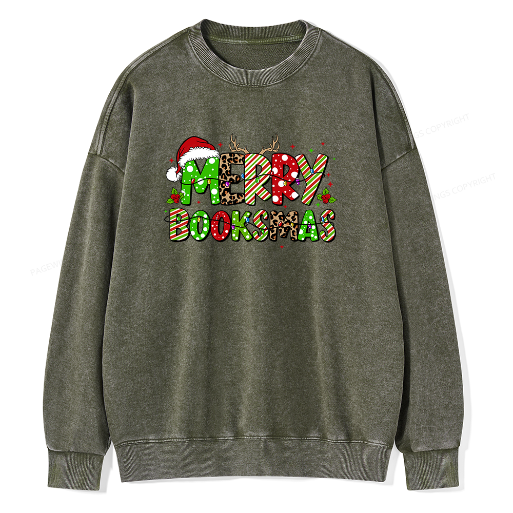 Pagewings Merry Booksmas Unisex Washed Sweatshirt