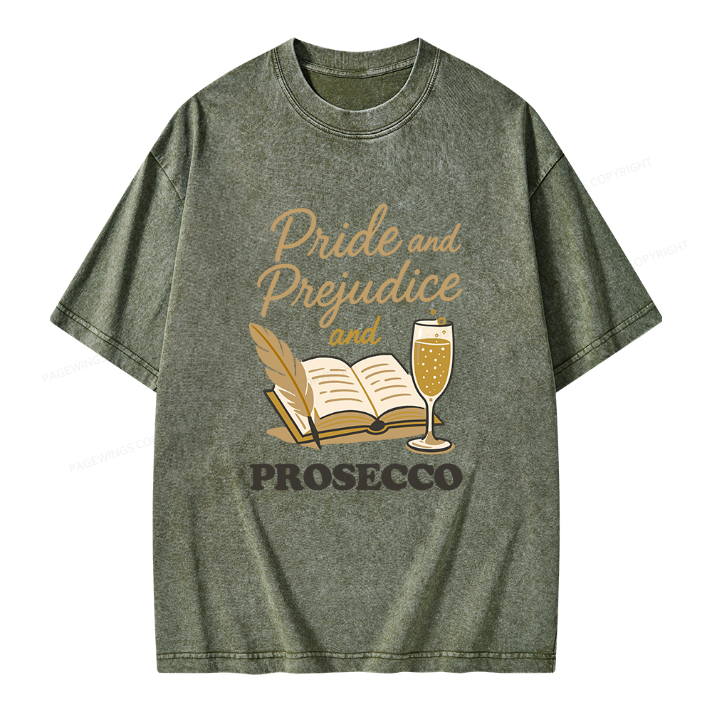 Pagewings Pride And Prejudice And Prosecco Unisex Washed T-shirt