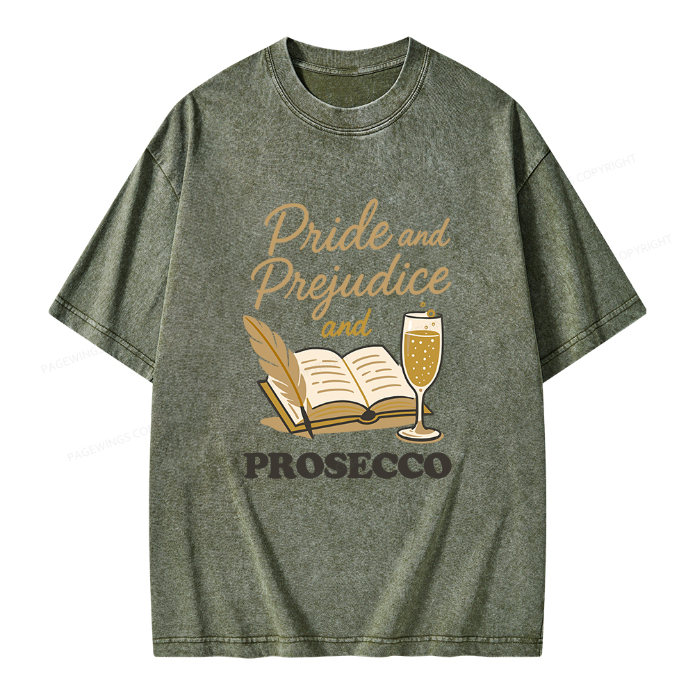Pagewings Pride And Prejudice And Prosecco Unisex Washed T-shirt