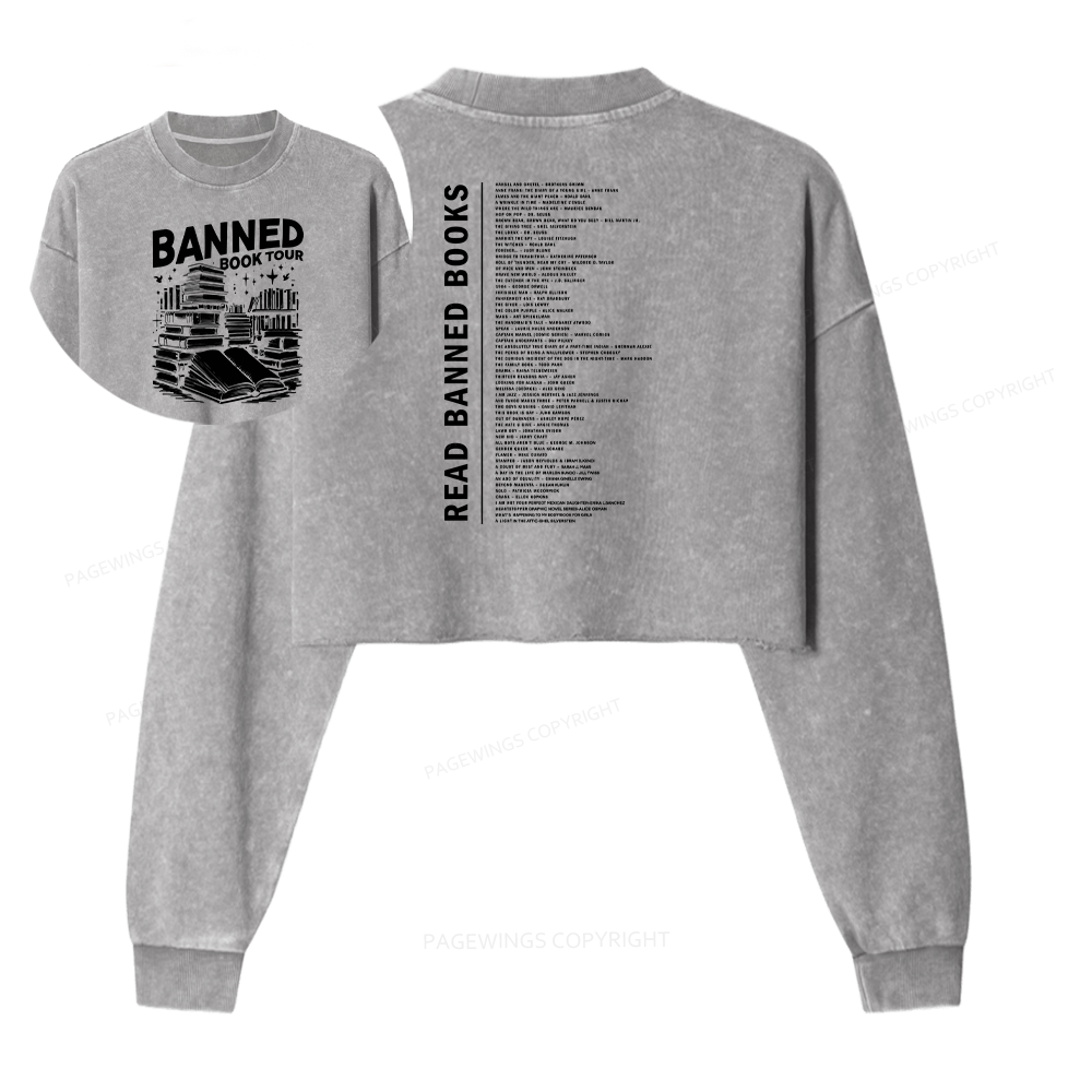 Pagewings Banned Books Tour Women Washed Crop Sweatshirt